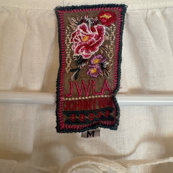 Johnny WasEmbroidered White and Tan Bohemian Midi Dress - Picture 2 of 3